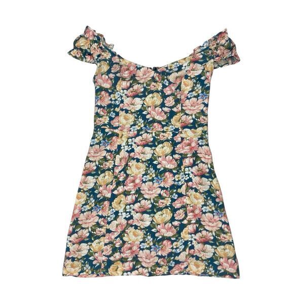 Abercrombie & Fitch Off Shoulder Mini Dress Women S Blue Floral Bohemian Beachy - Picture 2 of 14
